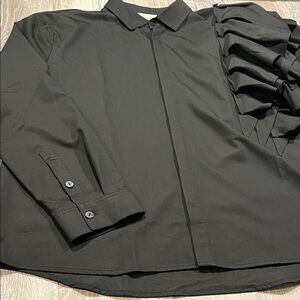 Orttu Black Men's Shirt with ruffles sleeve Size XXL